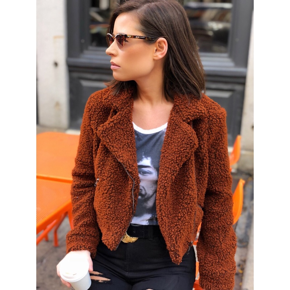 Last✨🆕Hampton Brown Teddy Biker Jacket - Picture 6 of 8